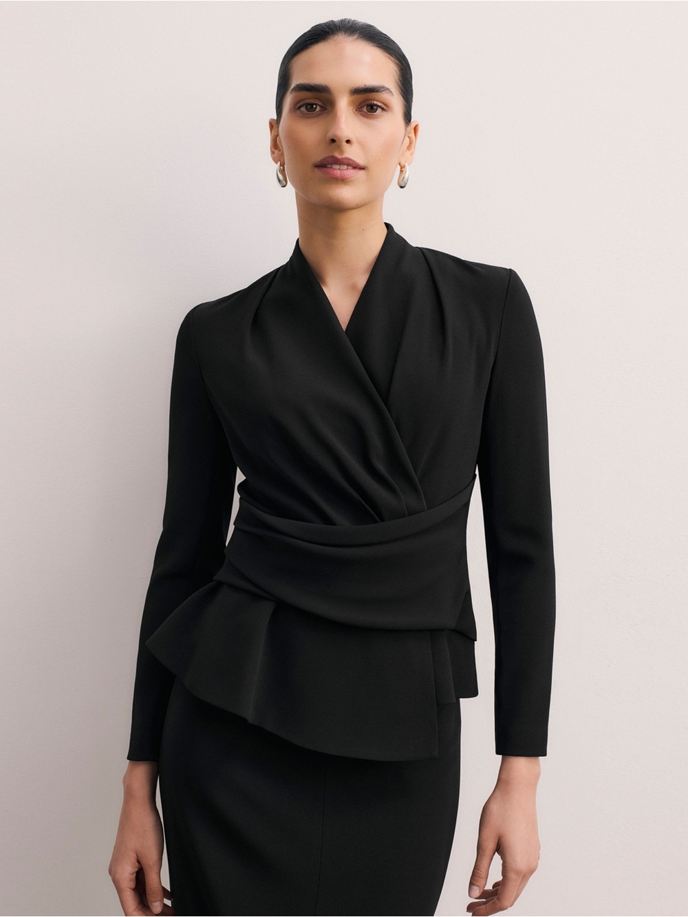 NWT - The Fold London - Clever Crepe Belleville Long Sleeve Top - Black